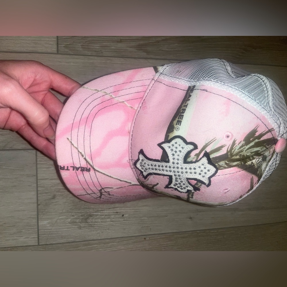 Pink Camouflage Trucker Hat with Cross Accent